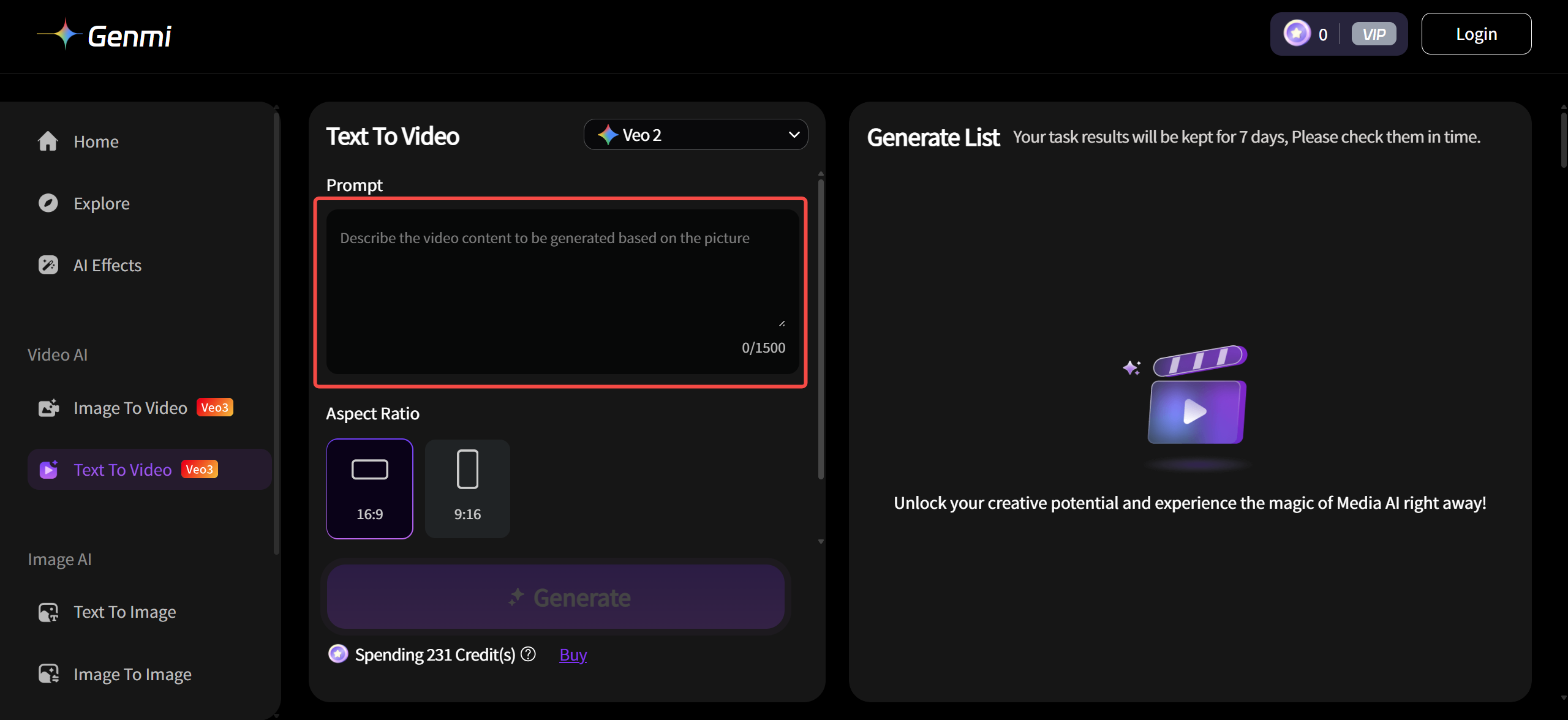 Generate Video From Text with Genmi AI-step1